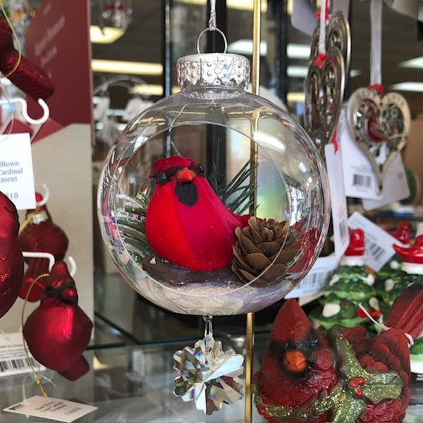 Lifestyle picture of Red Cardinal Ornament with Snowflake Magnetic Dangle