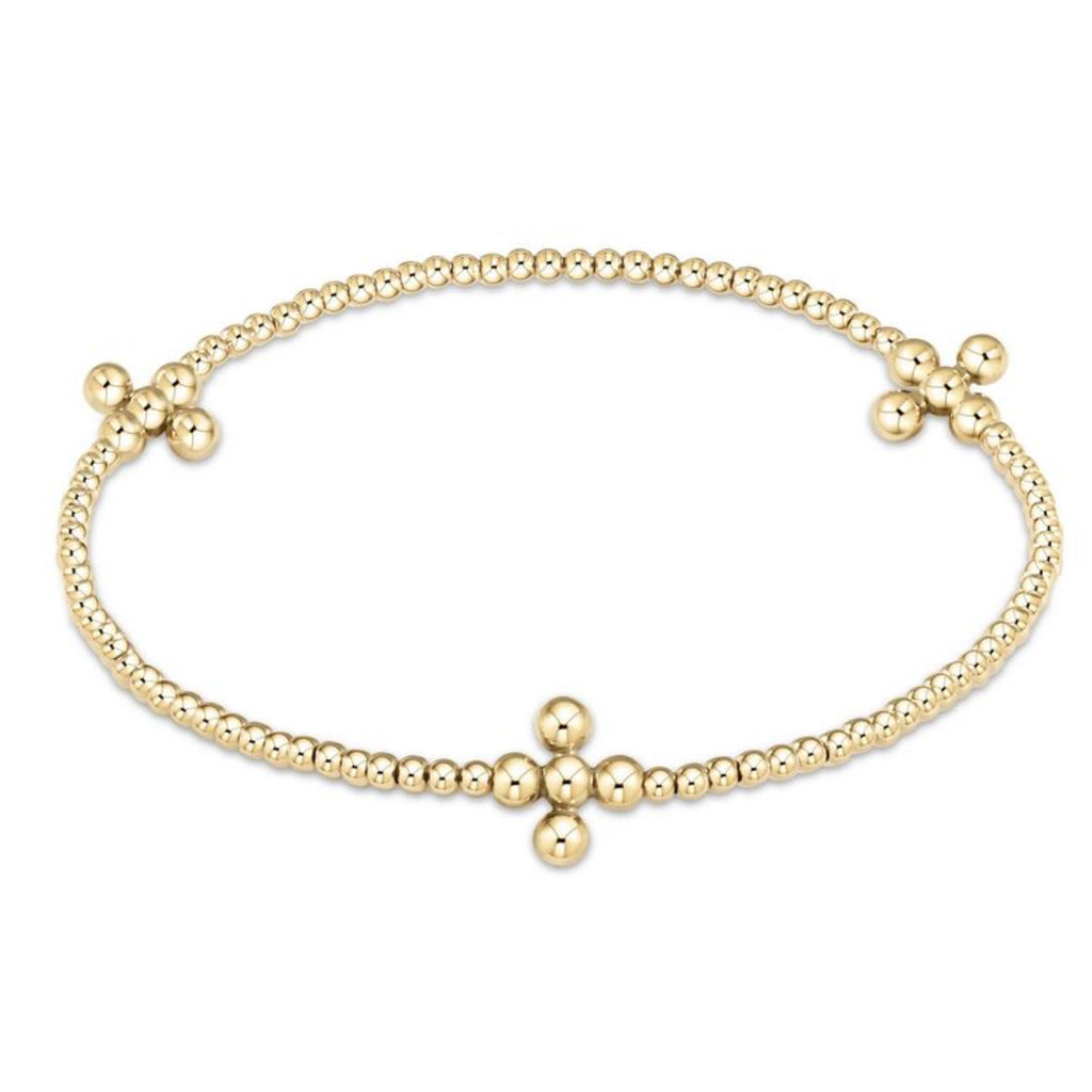Gold Beaded Bracelet with 3 Beaded Crosses