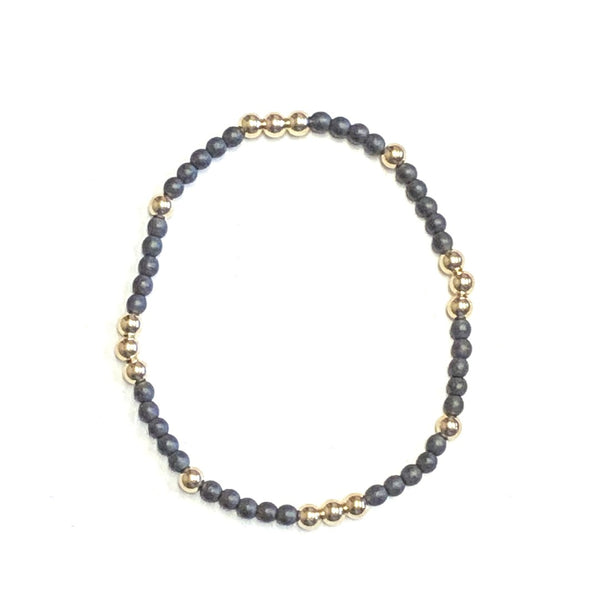 Gray Beaded Bracelet with Gold Beads