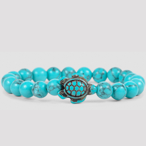 Turquoise Beaded Bracelet with Sea Turtle