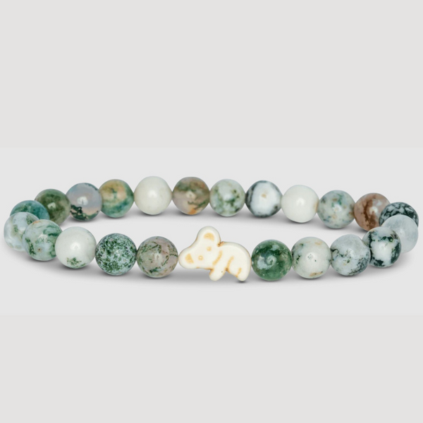 Green Beaded Bracelet with Beige Koala