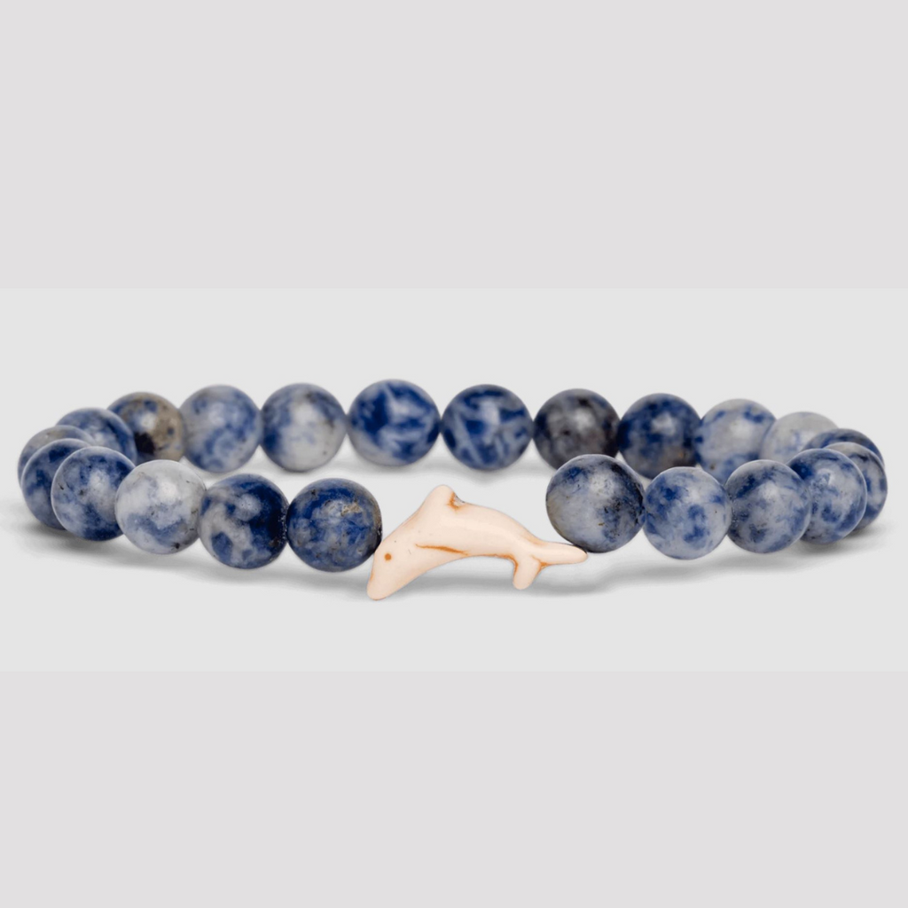 Blue Marble Beads with Tan Dolphin