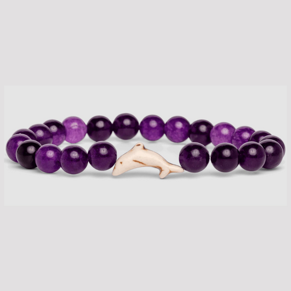 Purple Beaded Bracelet with Tan Dolphin