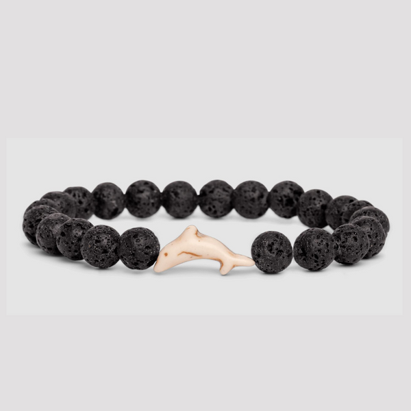 Black Beaded Bracelet with Tan Dolphin