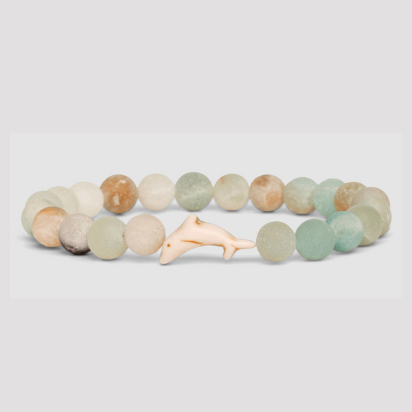 Acqua and Tan Beaded Bracelet with Tan Dolphin
