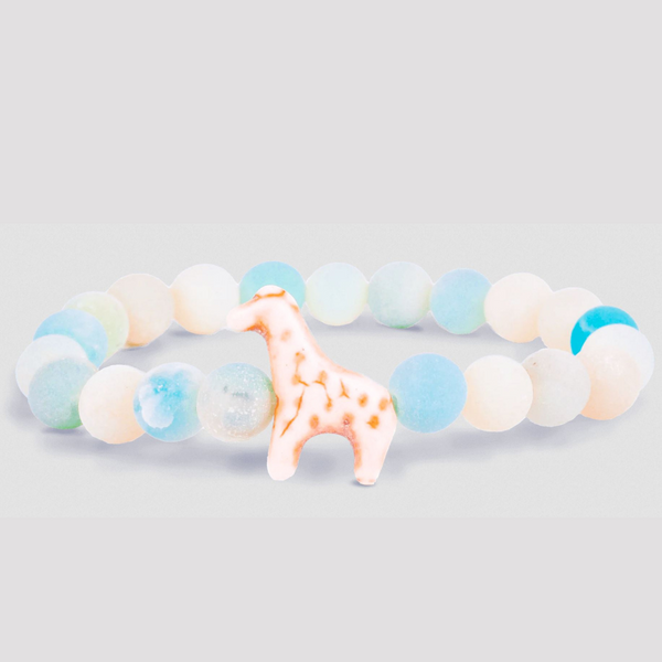 Light Blue Beaded Bracelet with Beige Giraffe
