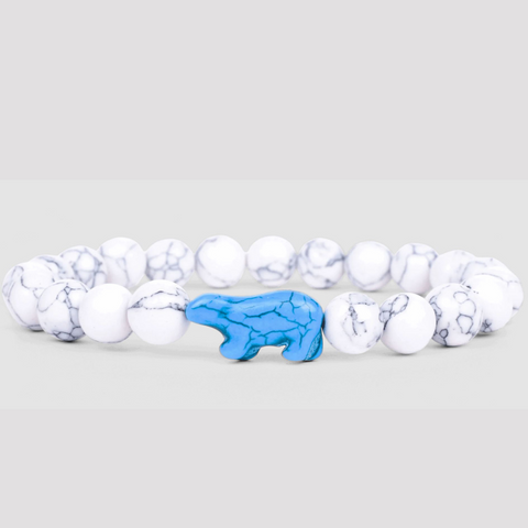 White Beaded Bracelet with Blue Polar Bear
