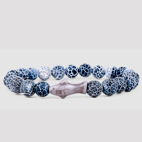 Blue Beaded Bracelet with Gray Shark