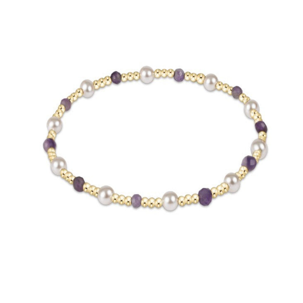 Gold Beaded Bracelet with Crystal Pearl and Amethyst Beads