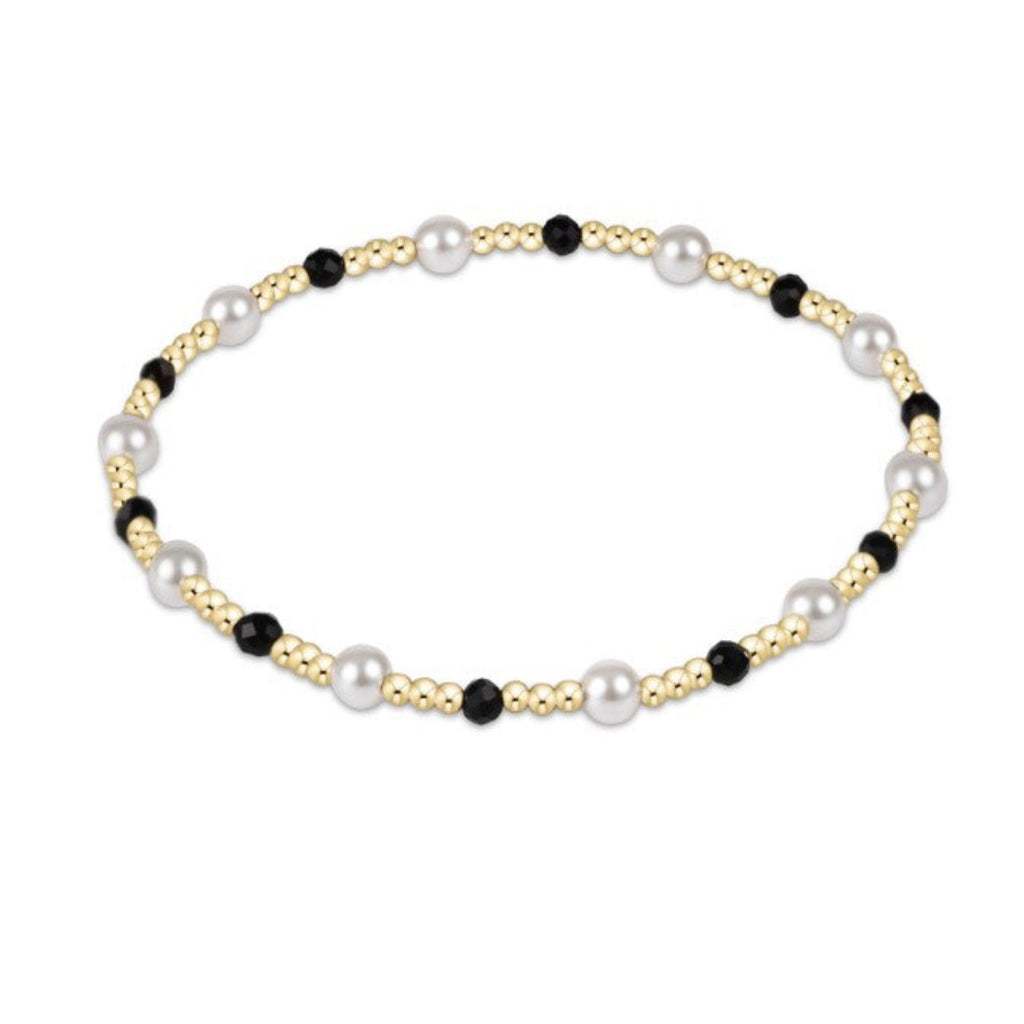Gold Beaded Bracelet with Crystal Pearls and Faceted Onyx beads
