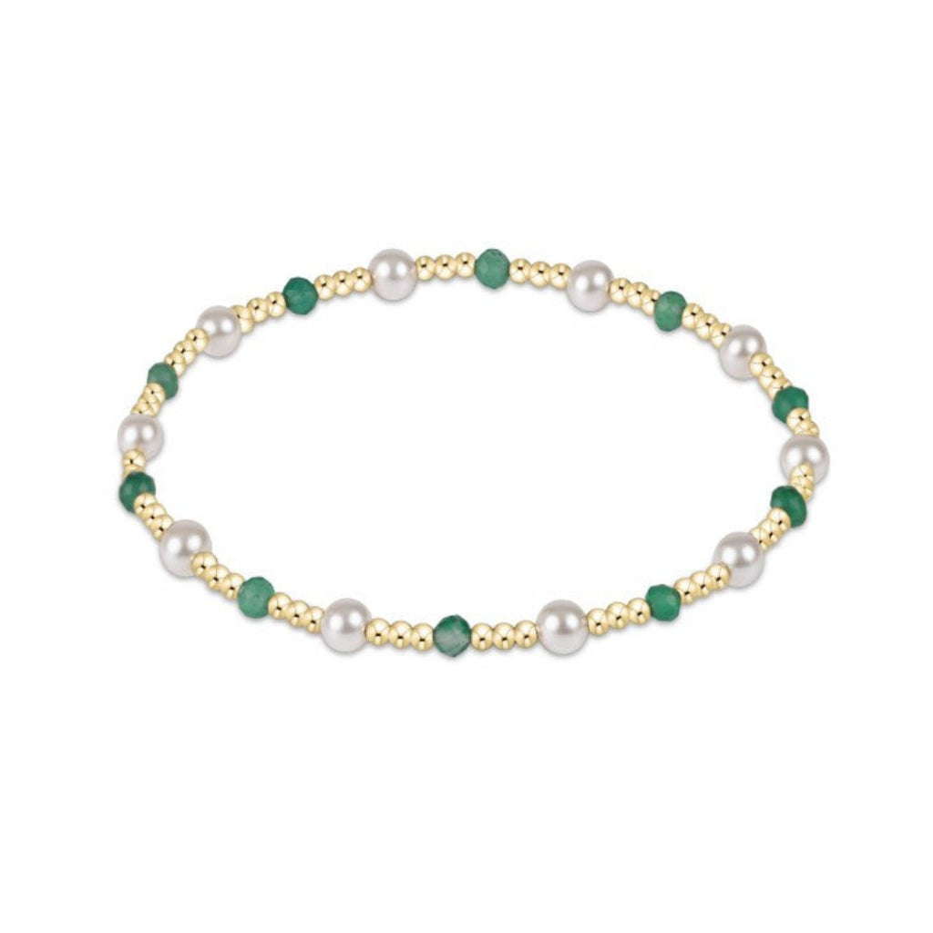 Gold Beaded Bracelet with Crystal Pearls and Green Onyx