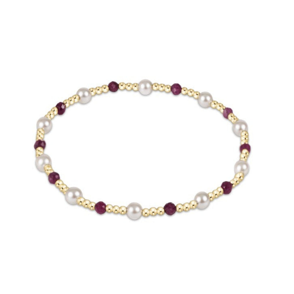 Gold Beaded Bracelet with Crystal Pearls and Ruby Beads