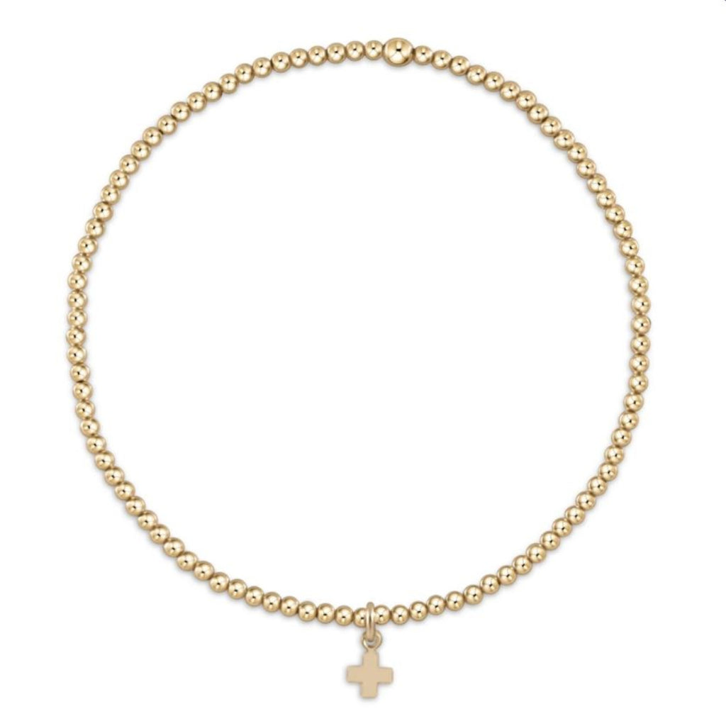 Enewton - Classic Gold 2MM Bead Bracelet - Signature Cross Small Gold Charm