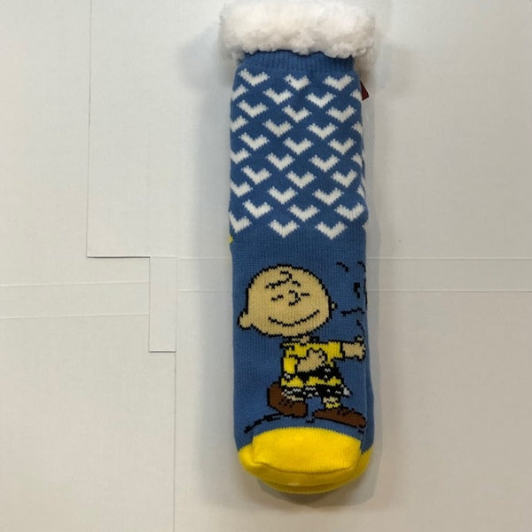 Peanuts Sherpa Slipper Socks - Snoopy with Blue/White Hearts