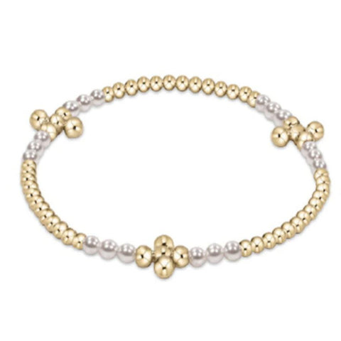 Gold Beaded Bracelet with Pearls and 3 Crosses