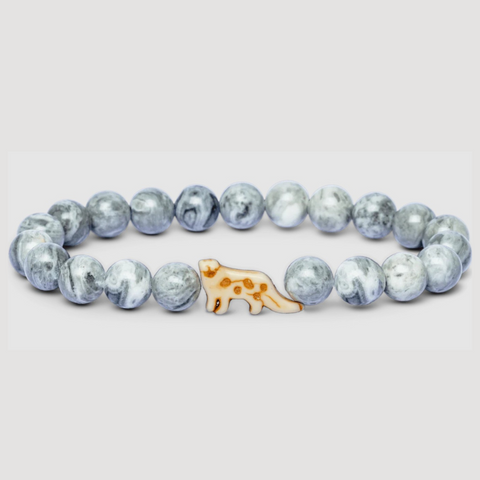 Ivory Beaded Bracelet with Spotted Leopard