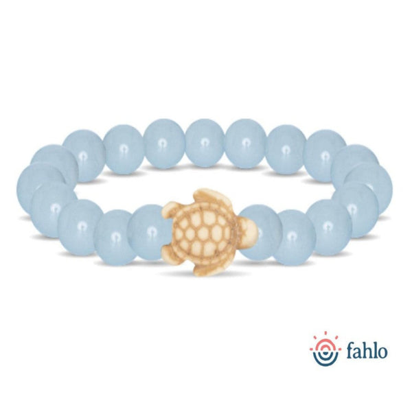 Glow in the Dark Light Blue Beaded Bracelet with Beige Turtle