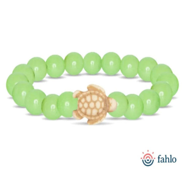 Glow in the Dark Light Green Beaded Bracelet with Beige Sea Turtle