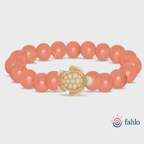 Glow in the dark peach bracelet with sea beige sea turtle
