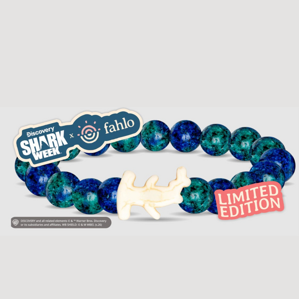 Blue and Green Beaded Bracelet with White Hammerhead Shark