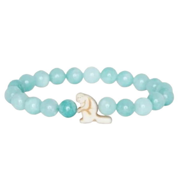 Aqua Beaded Bracelet with Beige Monkey Charm