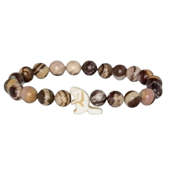 Brown Toned Beaded Bracelet with Beige Monkey Charm