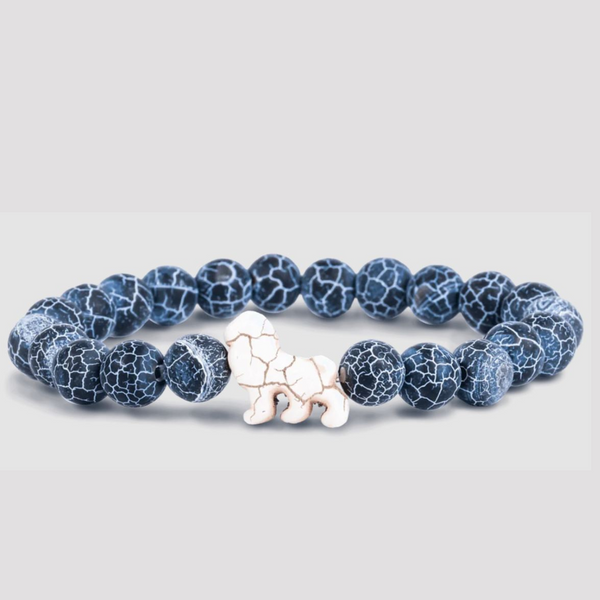 Blue Beaded Bracelet with Beige Lion