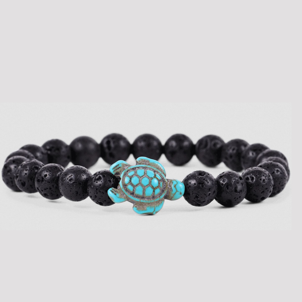 Black Beaded Bracelet with Turquoise Sea Turtle
