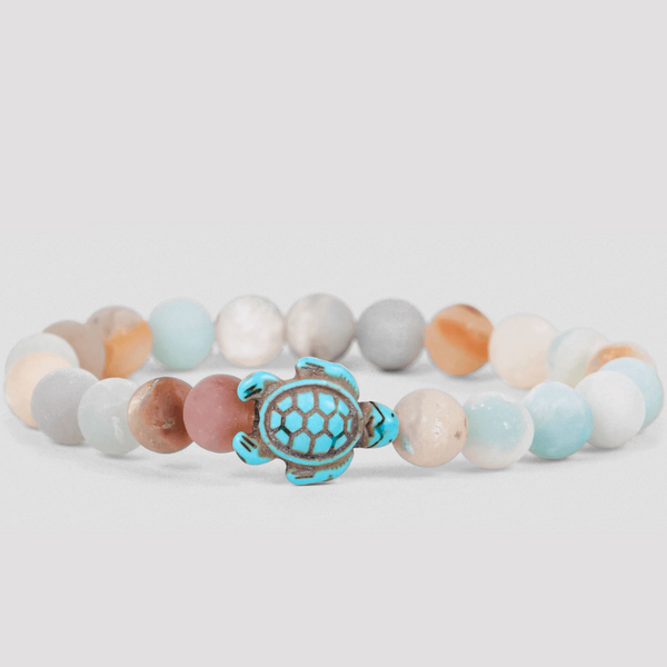 Multi Pastel Colored Beaded Bracelet with Turquoise Sea Turtle