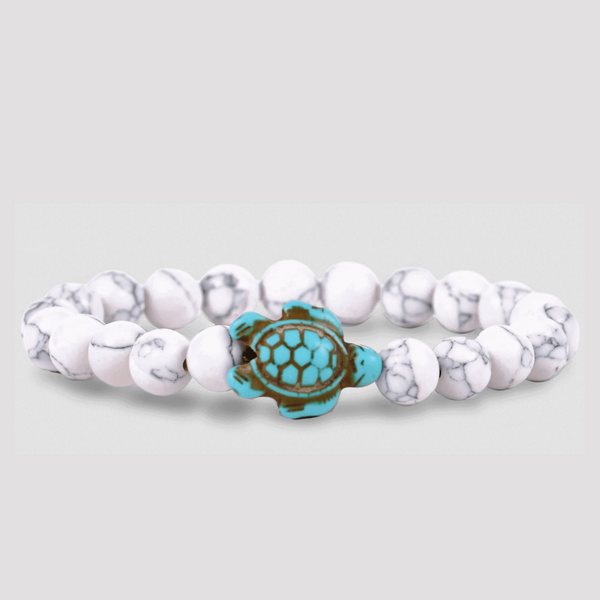White Beaded Bracelet with Turquoise Sea Turtle
