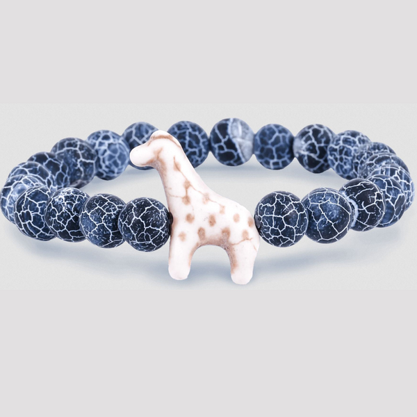 Dark Blue Beaded Bracelet with Beige Giraffe