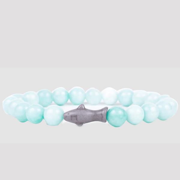 Seafoam beaded bracelet with gray shark