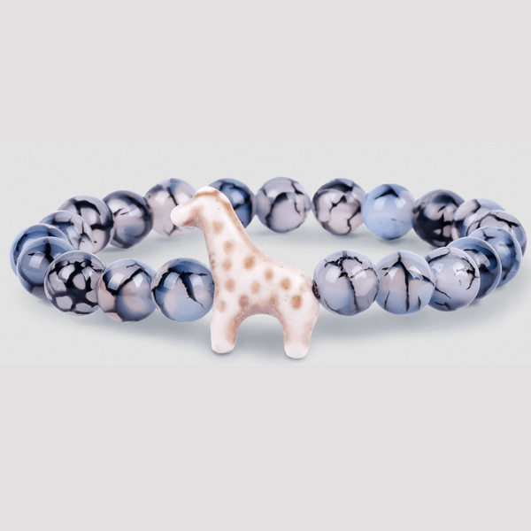 Blue Marble Beaded Bracelet with Giraffe