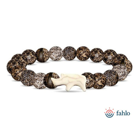Brown Spotted Beaded Bracelet with Ivory Rhino