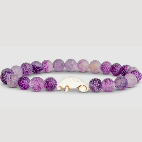 Purple Beaded Bracelet with Beige Manatee