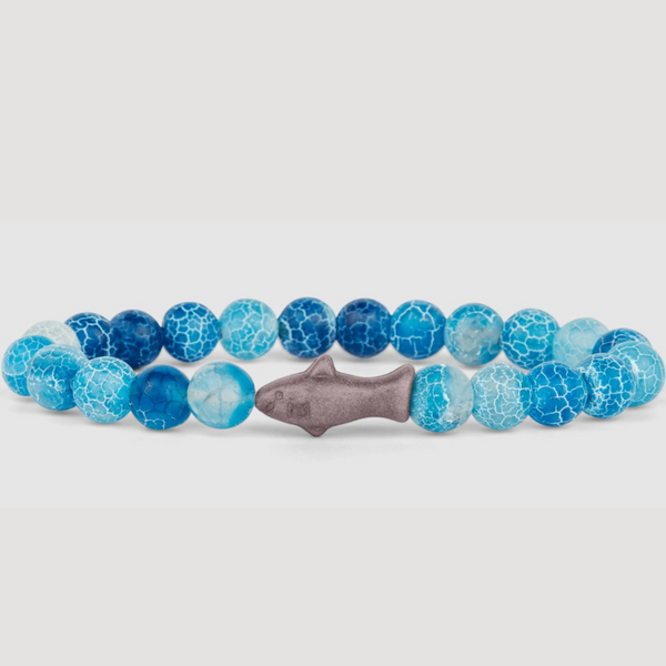 Aqua Blue Beads with Gray Shark