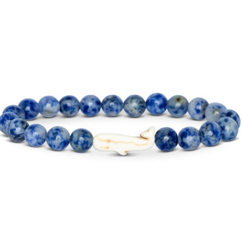 Blue Beaded Bracelet with Beige Whale