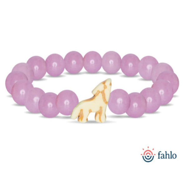 Glow in the Dark Lilac Beaded Bracelet with Beige Wolf
