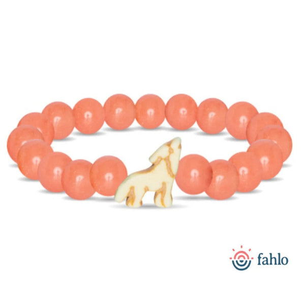 Glow in the Dark Orange Beaded Bracelet with Beige Wolf