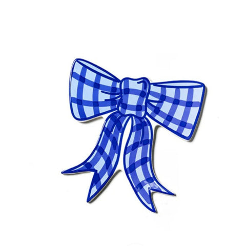 Blue Gingham Mini Bow on White Background