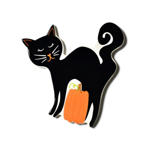 Black cat with a pumpkin on a white background