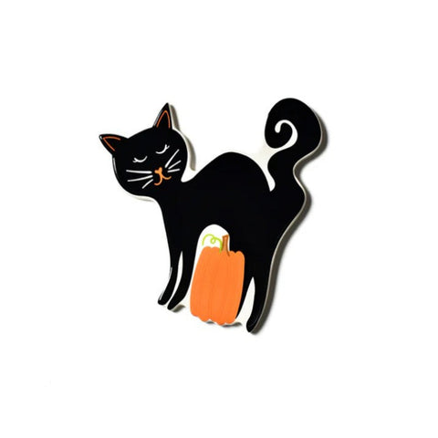 Black cat with a pumpkin on a white background