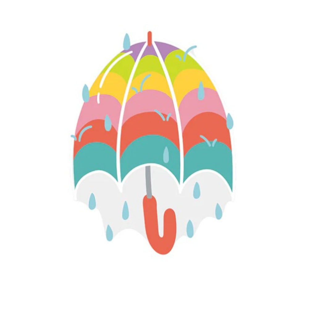 Colorful umbrella with a red handle on a white background
