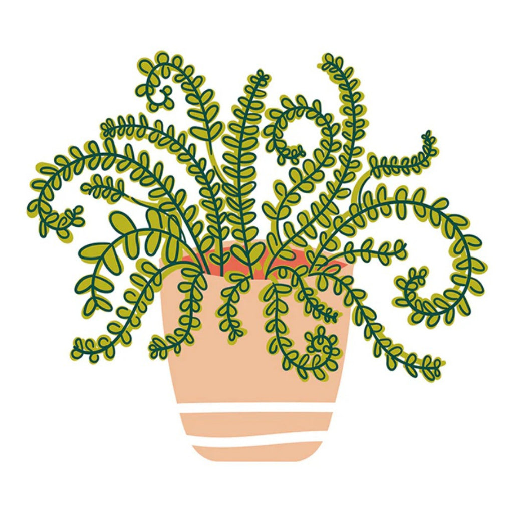 Illustration of a potted plant with green leaves on a white background