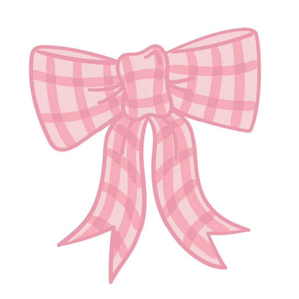 Pink gingham bow on a white background