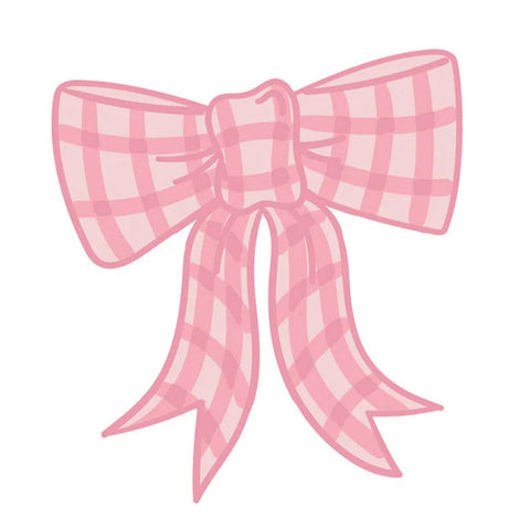 Pink gingham bow on a white background