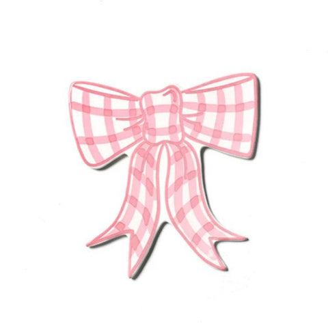 Pink checkered bow on a white background