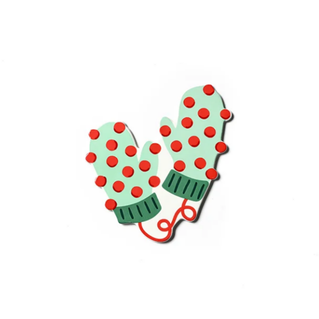 Light Green Mittens with Dark Green Cuff and Red Poms Poms