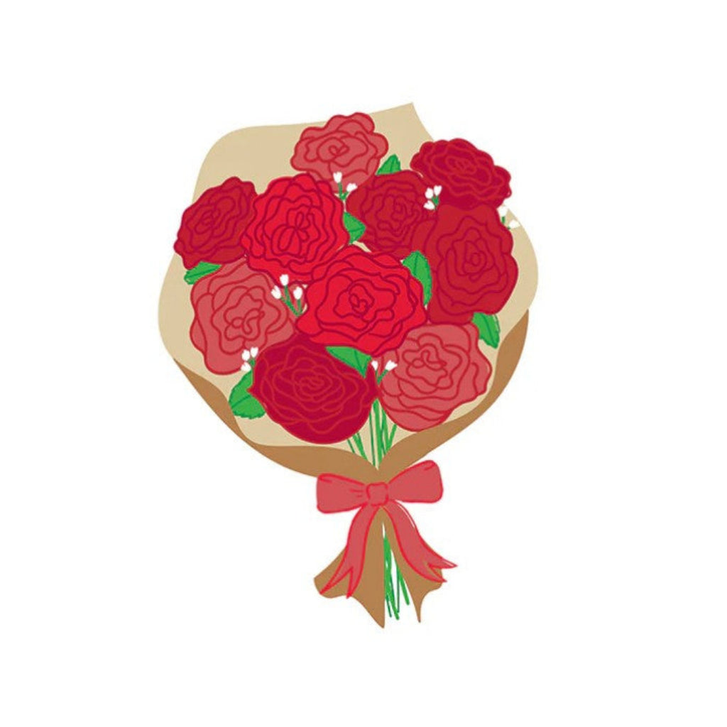 Bouquet of red roses with a pink bow on a white background