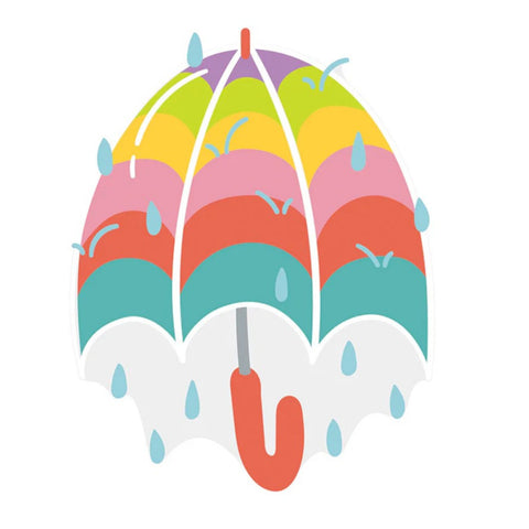 Colorful umbrella with rainbow pattern on a white background